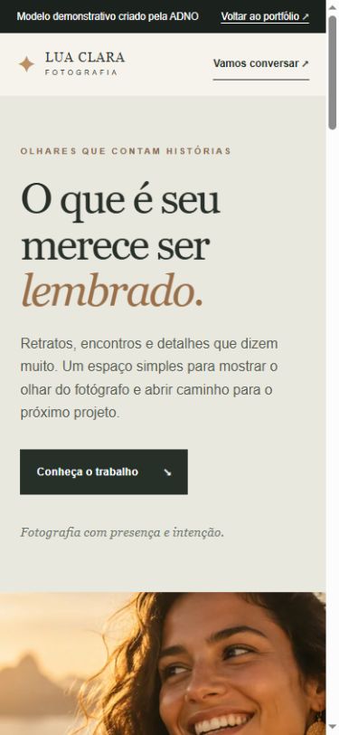 Prévia real da versão de celular do modelo de fotógrafo